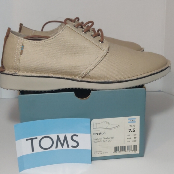 Toms Preston Men Size 7.5 Natural Twill